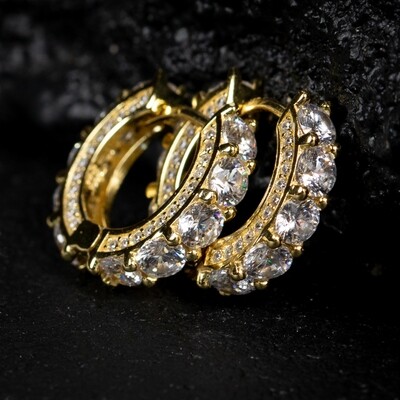 Fully Iced Yellow Gold Plated Sterling Silver Post Big Stone Hoop Earrings