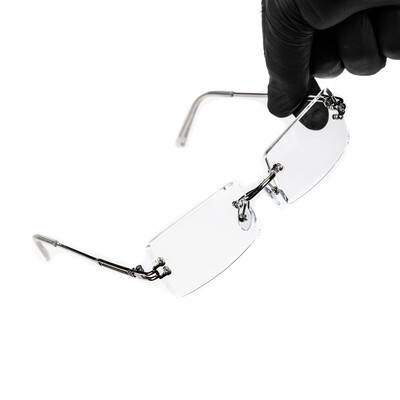 Mens Luxury Rectangle Rimless Silver Clear Tint Glasses