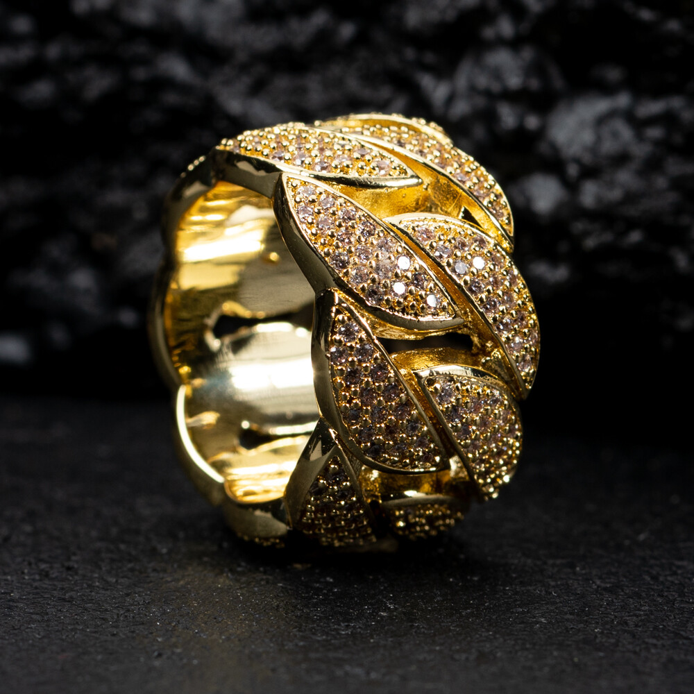 Men's Yellow Gold Plated Iced Cz Miami Cuban Link Pinky Ring