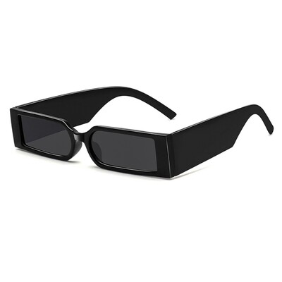 Dark Black Thin Narrow Frame Trendy Rectangular Square Sunglasses