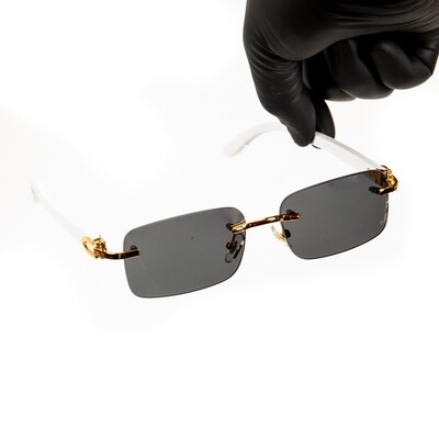 Luxury Black Rimless White Wood Grain Arm Gold Frame Men Women Square Frameless Shades Sunglasses