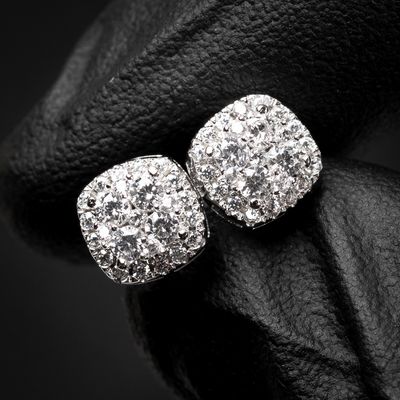 Small 3D Square White Gold 925 Sterling Silver Screw Back Post Cube Shape Cluster Stud Earrings