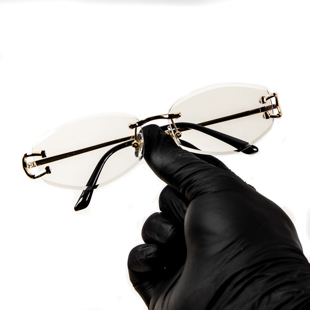 Rimless Narrow Oval Clear Lens​ Gold Wire Frame Hip Hop Eye Glasses