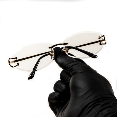 Rimless Narrow Oval Clear Lens​ Gold Wire Frame Hip Hop Eye Glasses