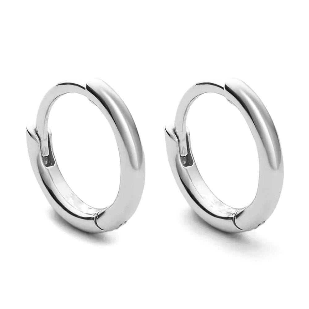 Classic Elegant Pure Solid 925 Sterling Silver White Gold Plated Small Hoop Earrings