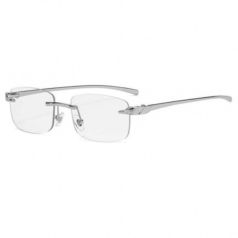 Silver Frame Leopard Arm Hip Hop Clear Lens Retro Men's Rimless Eye Glasses
