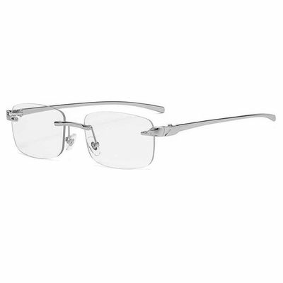 Silver Frame Leopard Arm Hip Hop Clear Lens Retro Men's Rimless Eye Glasses