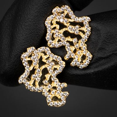 Iced Yellow Gold Plated Diamond Cut Nugget Hip Hop Stud Screw Back Earrings