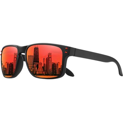 Sports Running Outdoor Red Reflective Mirror Black Square Frame Men Women Sunglasses
