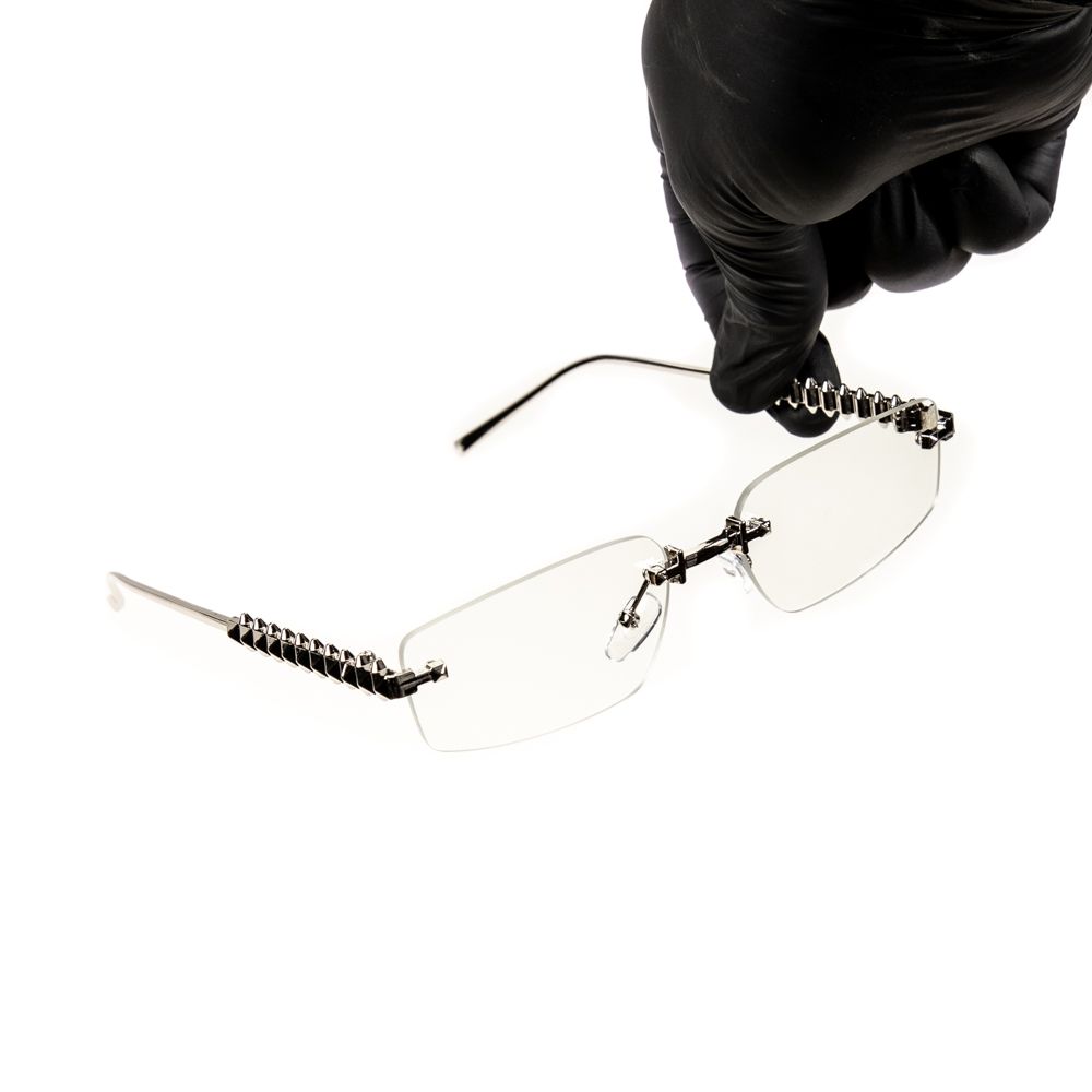 Silver Wire Frame Metal Designer Spike Rimless Narrow Clear Lens​ Silver Frame Rectangular Eye Glasses