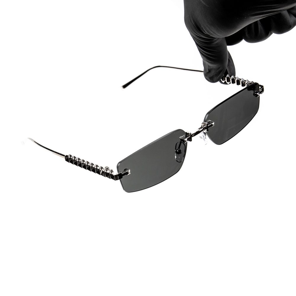 Men's Rimless Spiked Wire Silver Frame Dark Black Tint Hip Hop Sunglasses