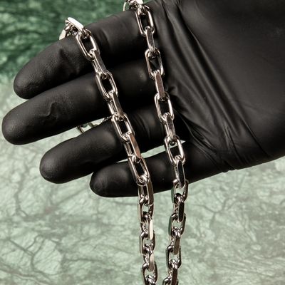 Solid White Gold Plated 316 Stainless Steel 8MM Rolo Hermes Chain Necklace