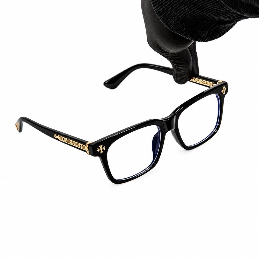 Classic Mens Clear Lens Fashion Non-prescription Black Gold Plated Metal Cross Eyeglasses