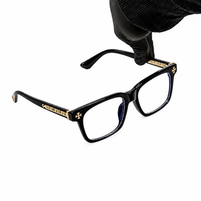 Classic Mens Clear Lens Fashion Non-prescription Black Gold Plated Metal Cross Eyeglasses