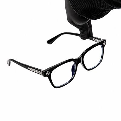 Classic Mens Clear Lens Fashion Non-prescription Black Silver Plated Metal Cross Eyeglasses