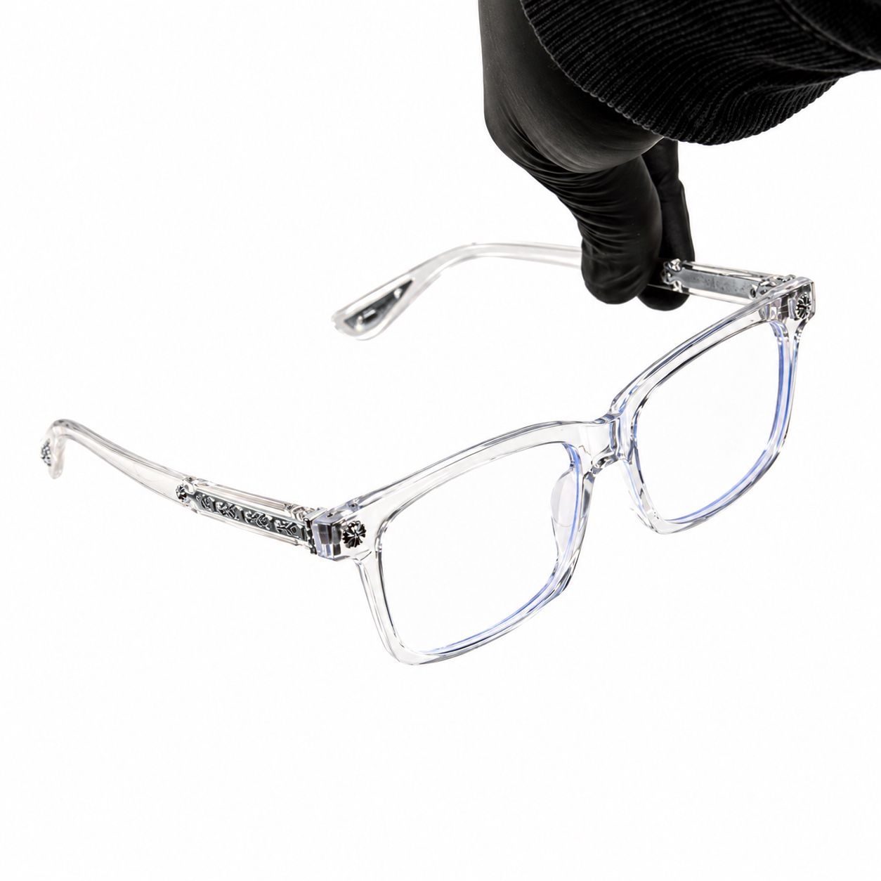 Classic Mens Clear Lens Fashion Fully Clear Silver Plated Metal Cross Eyeglasses
