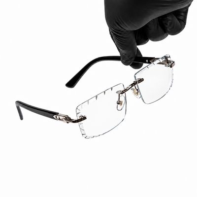 Silver Frame Eye Glasses Black Arm Rectangle  Clear Lens Gem Cut Rimless Glasses For Men
