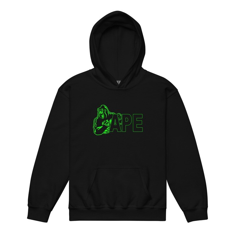 APE Youth Hoodie Green Outline Logo