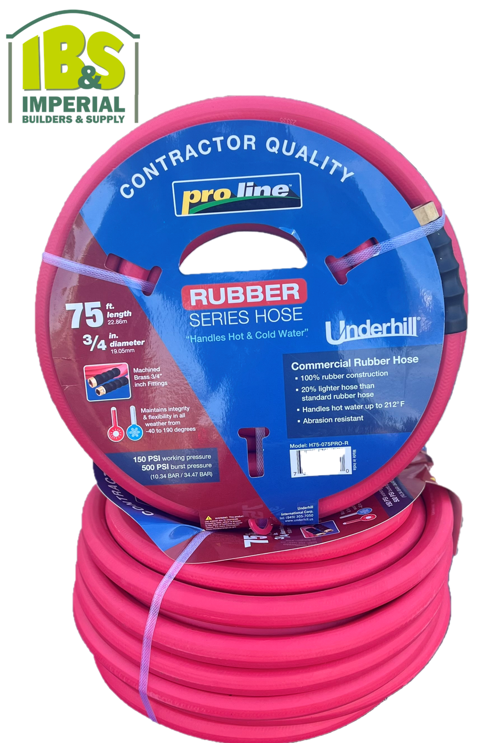 3/4" X 75ft Underhill PROLINE RED Water Hose