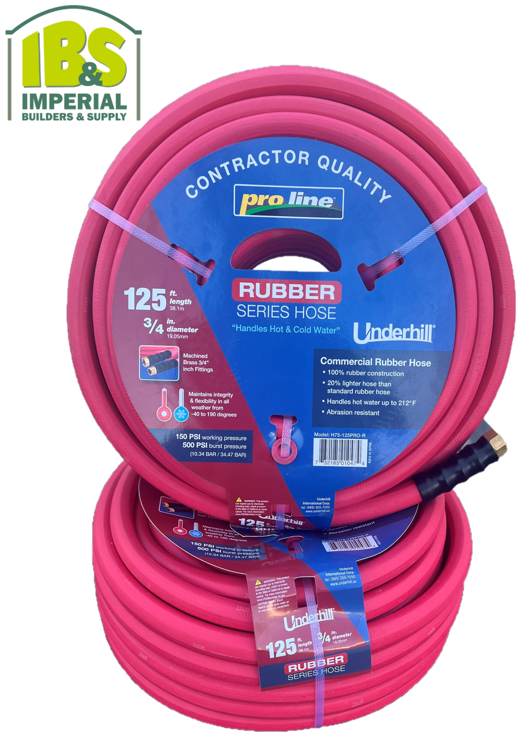 3/4" X 125ft Underhill PROLINE RED Water Hose