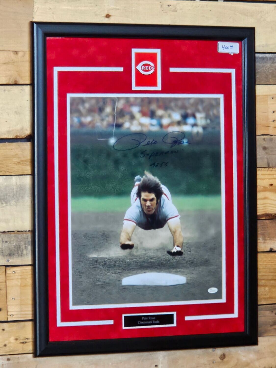 Pete Rose MLB Reds Sliding photo framed