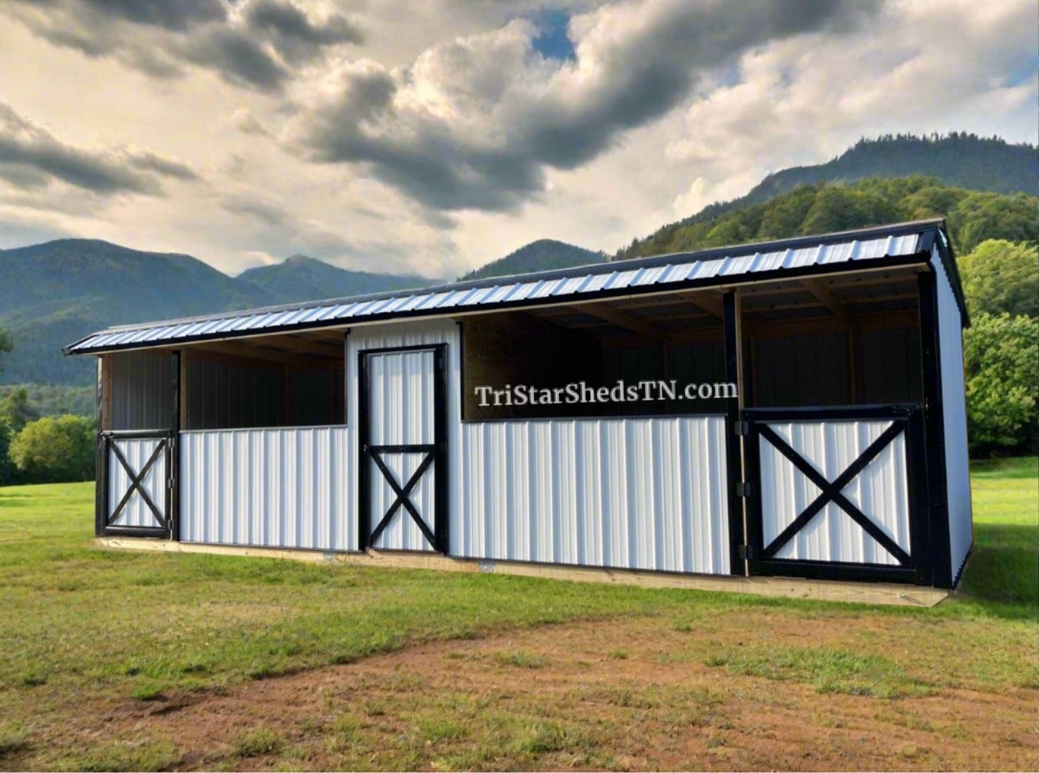 10x30 TWO STALL BARN. Center Feed Room