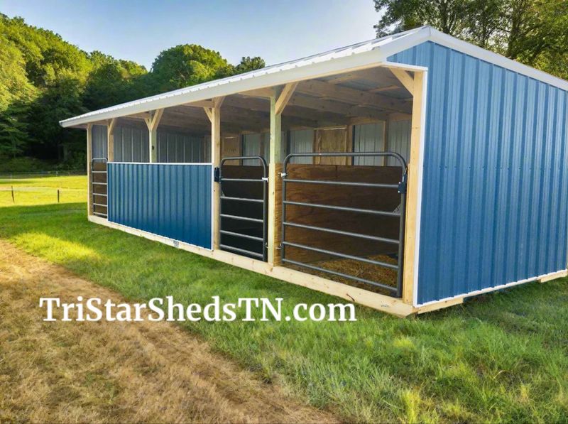 10x30 THREE STALL BARN. With Crossbuck Windows