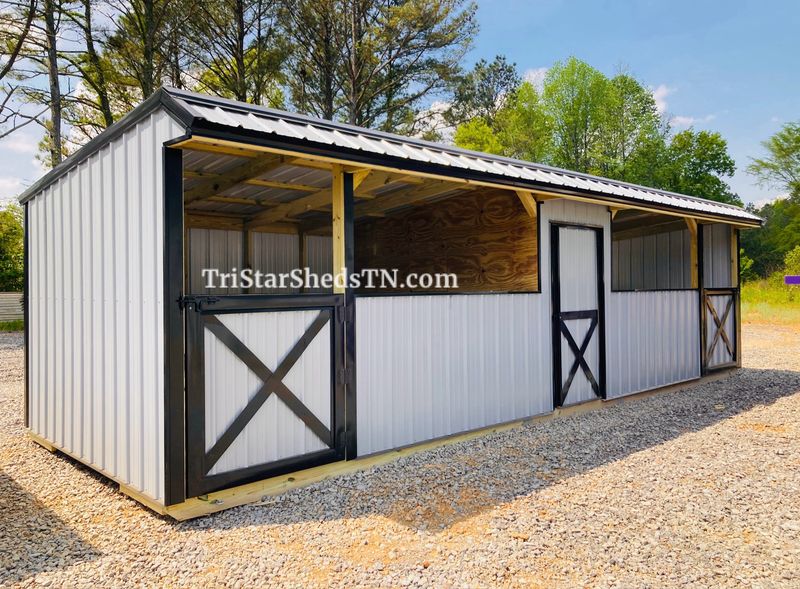 10x30 TWO STALL BARN. Center Feed Room