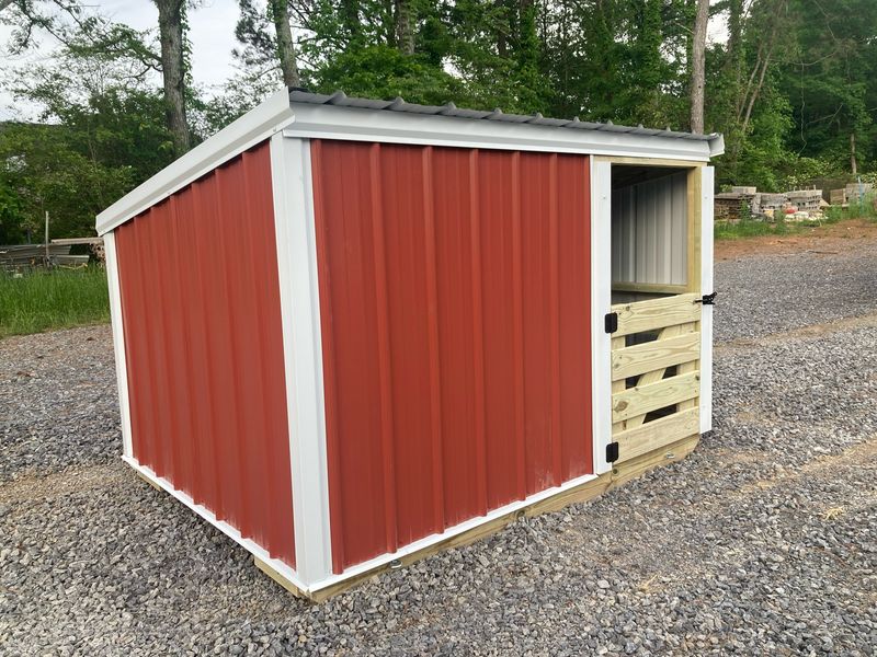 6x8x5 GOAT SHED. Wood Entry Gate