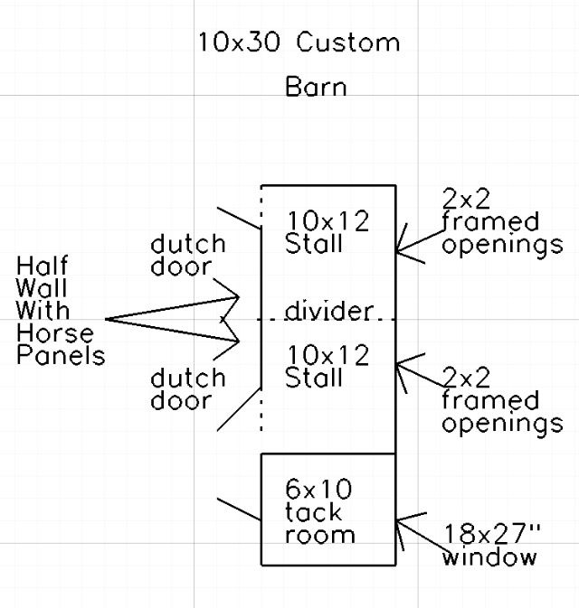 CUSTOM 10x30 DELUXE TWO STALL BARN. With Dutch Doors &amp; Horse Panels