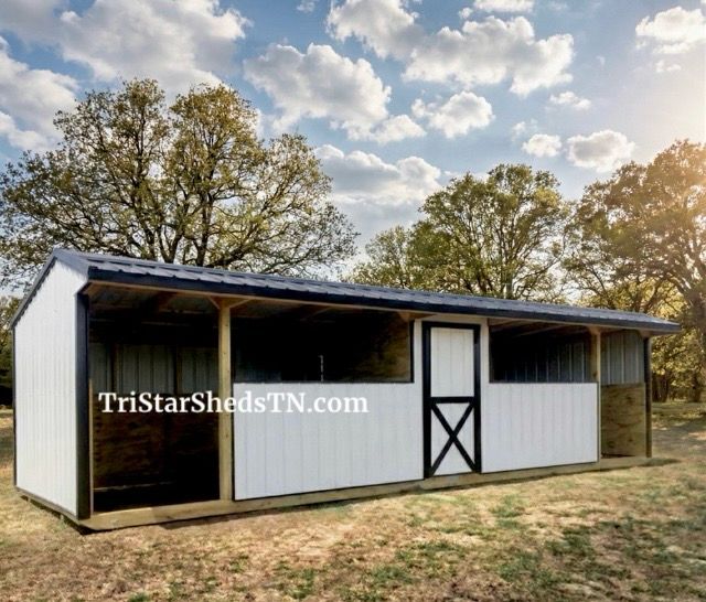 10x30 TWO STALL BARN. Front Half Walls. Center Feed Room