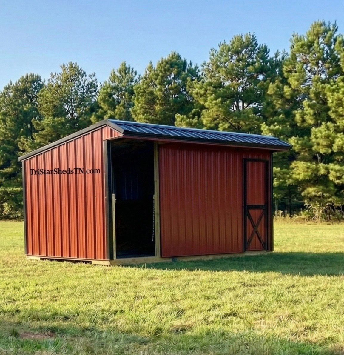 8x18 TINY BARN. 3/4 ENCLOSED