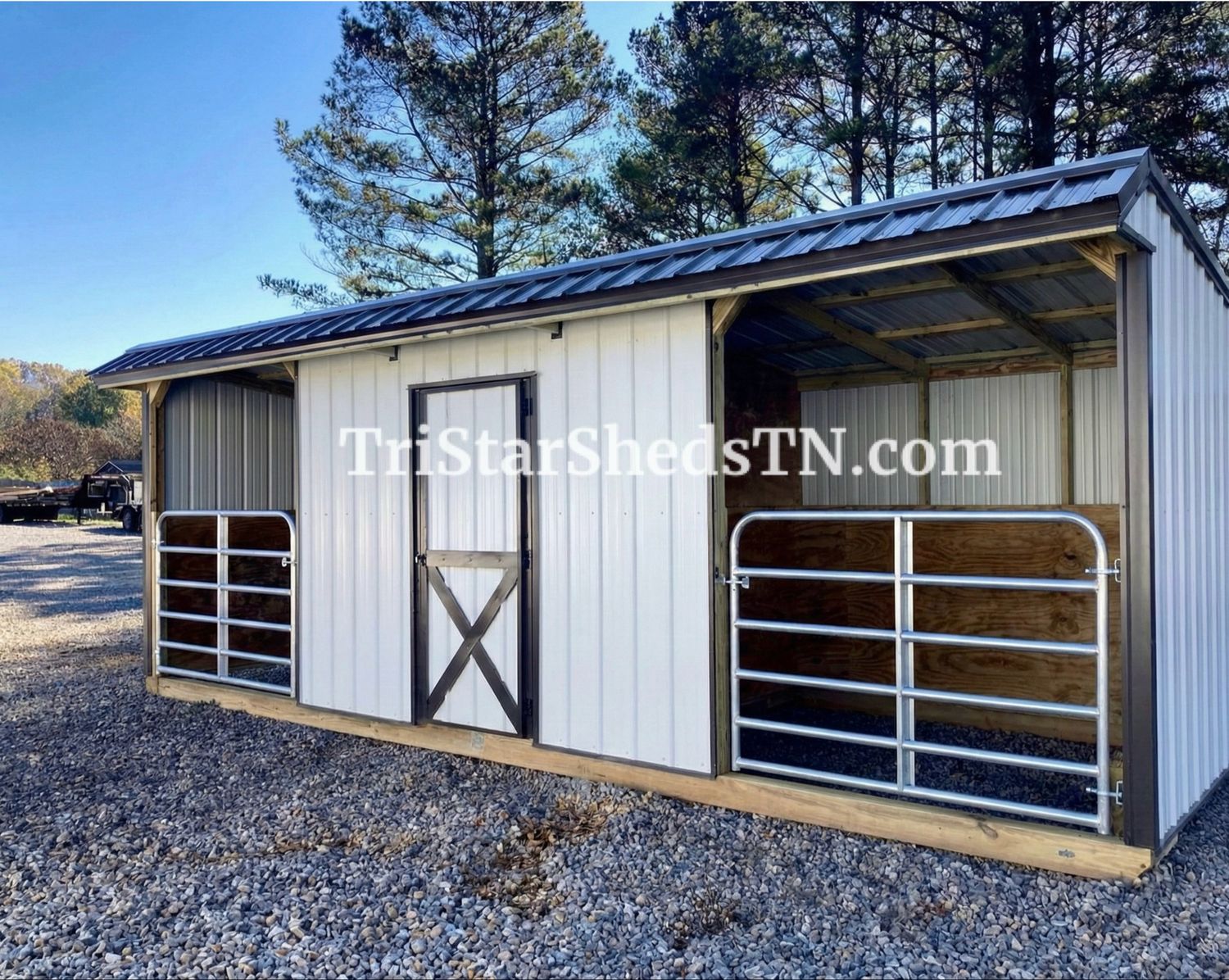 10x24 TWO STALL BARN. With 6’ Tube Gates