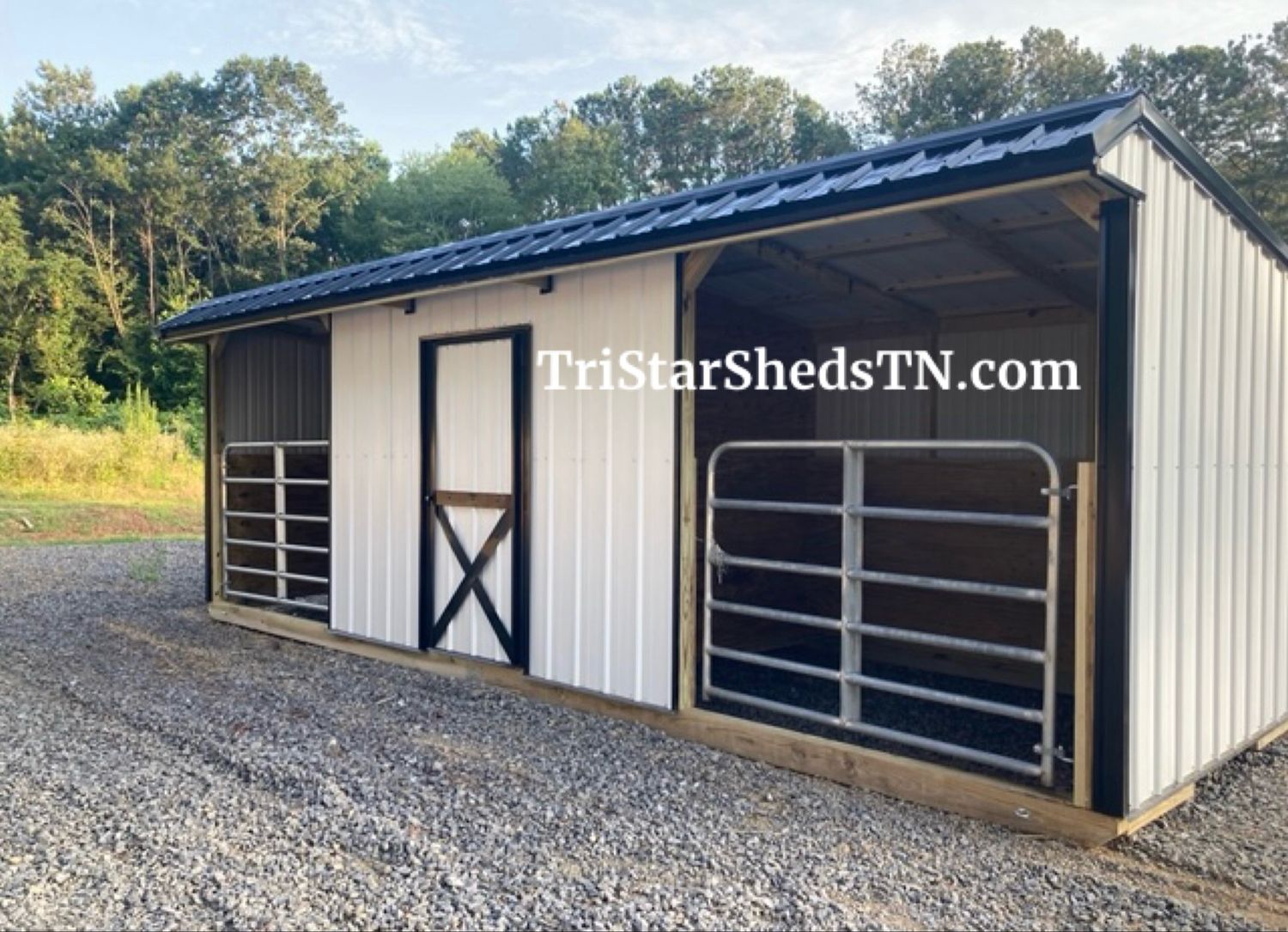 10x24 TWO STALL BARN. With 6’ Tube Gates
