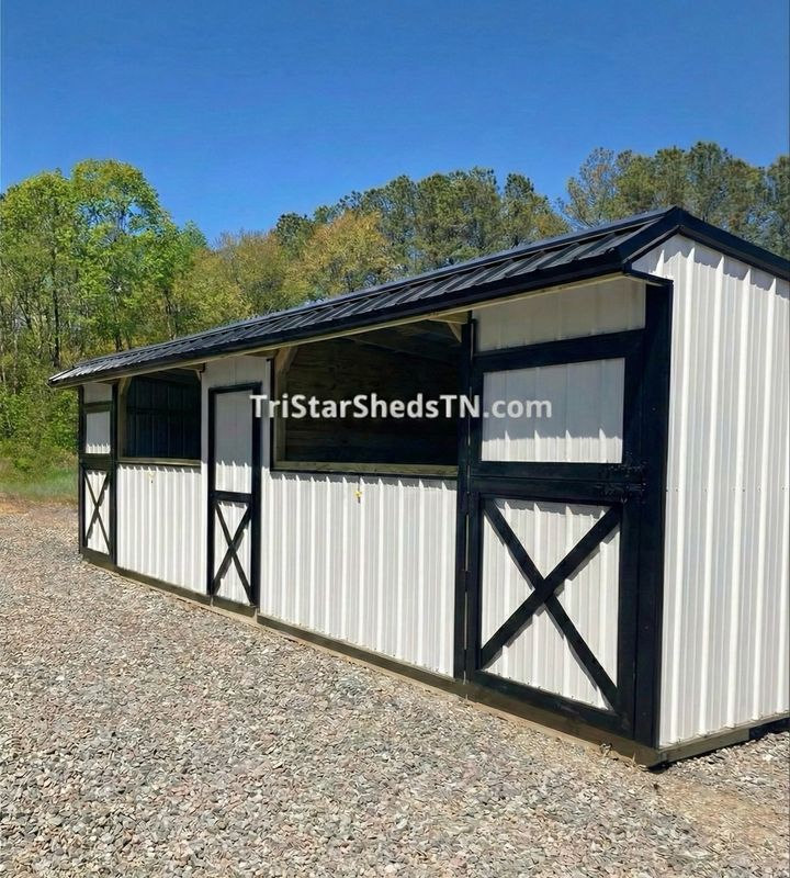 8x24 MINI BARN. Center Feed Room. Dutch Doors
