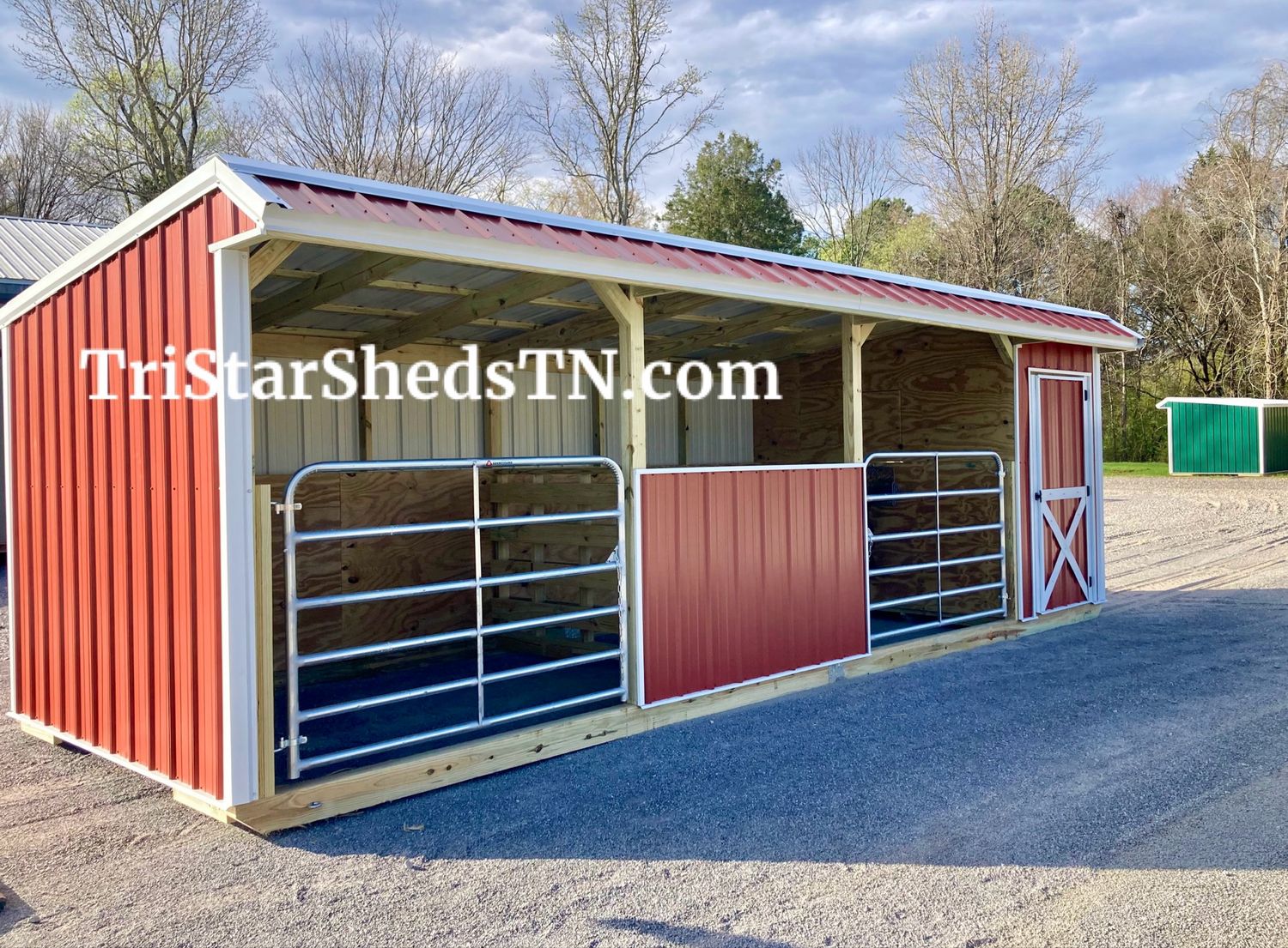 10x24 TWO STALL HORSE BARN With 6’ Tube Gates