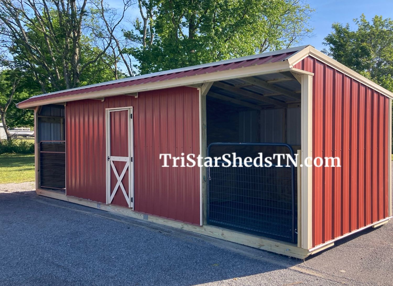 8x30 MINI BARN. With 6’ Gates, Center Feed Room 