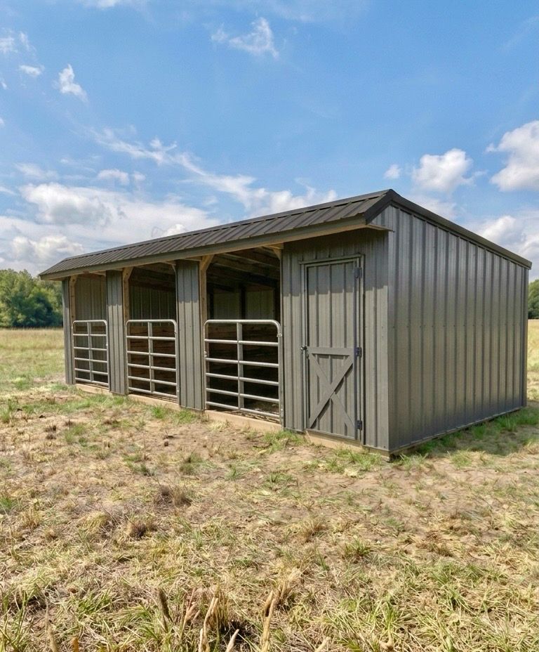 10x30 THREE STALL SHEDROW With 6’ Gates