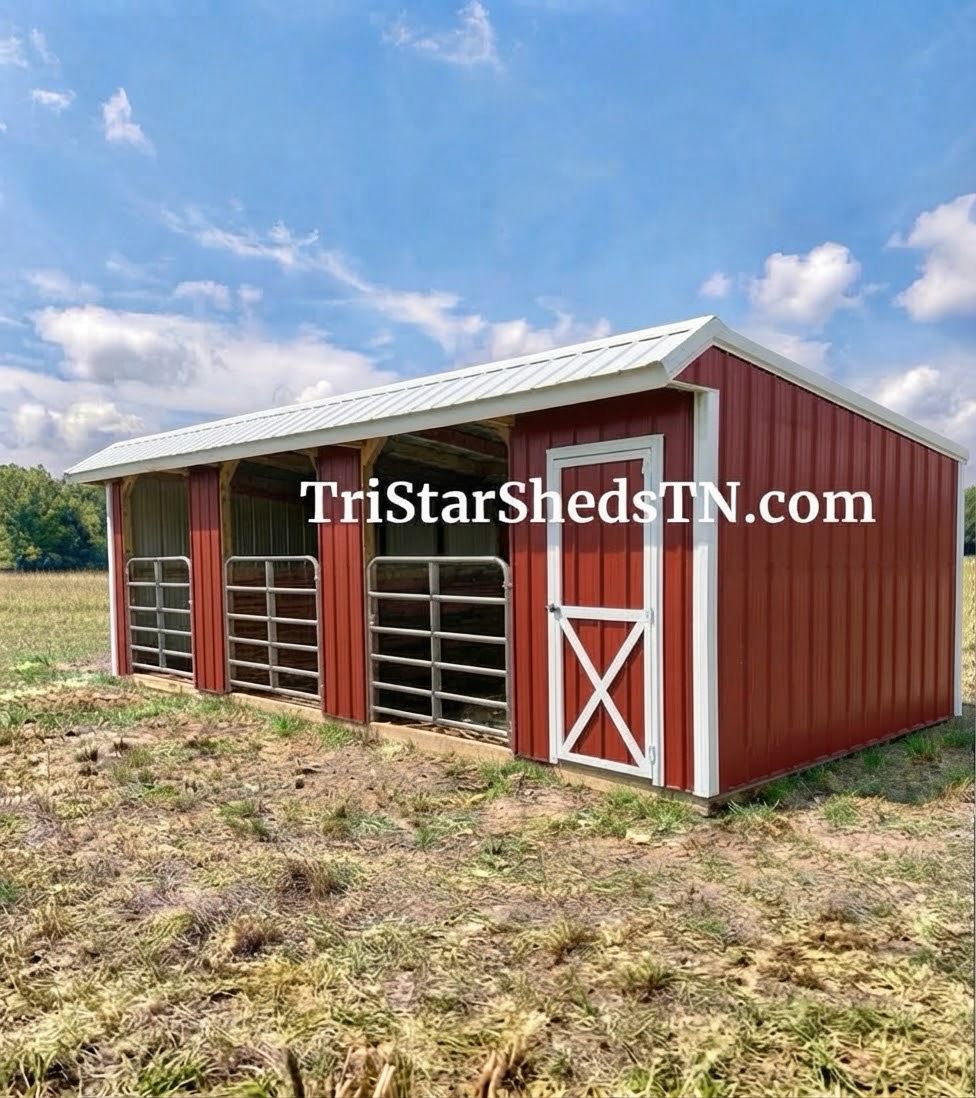 10x30 THREE STALL SHEDROW With 6’ Gates