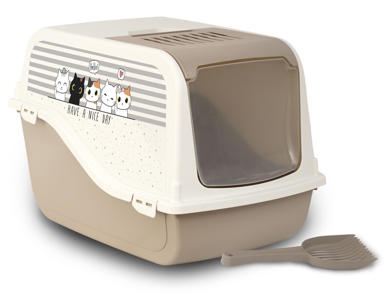 Bergamo - Bac à litière avec dome / Ariel + dessin chat