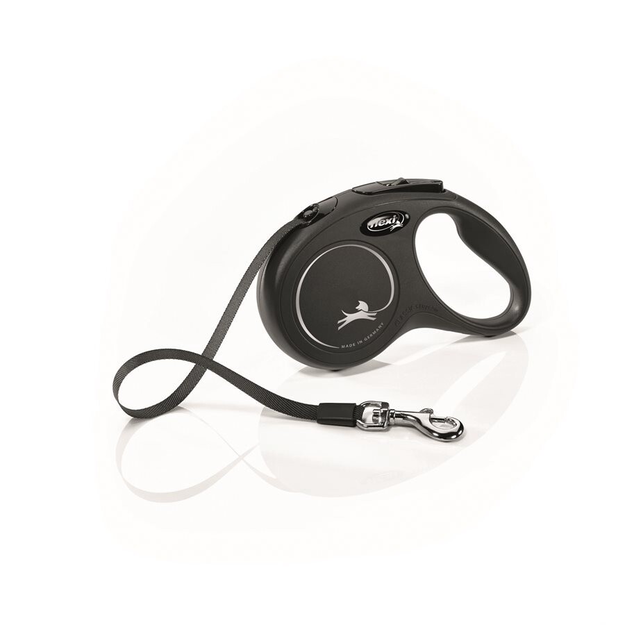 Flexi - Laisse rétractable à ruban - Noire, Longueur: 5m, Poids du chien: Petit (15kg)