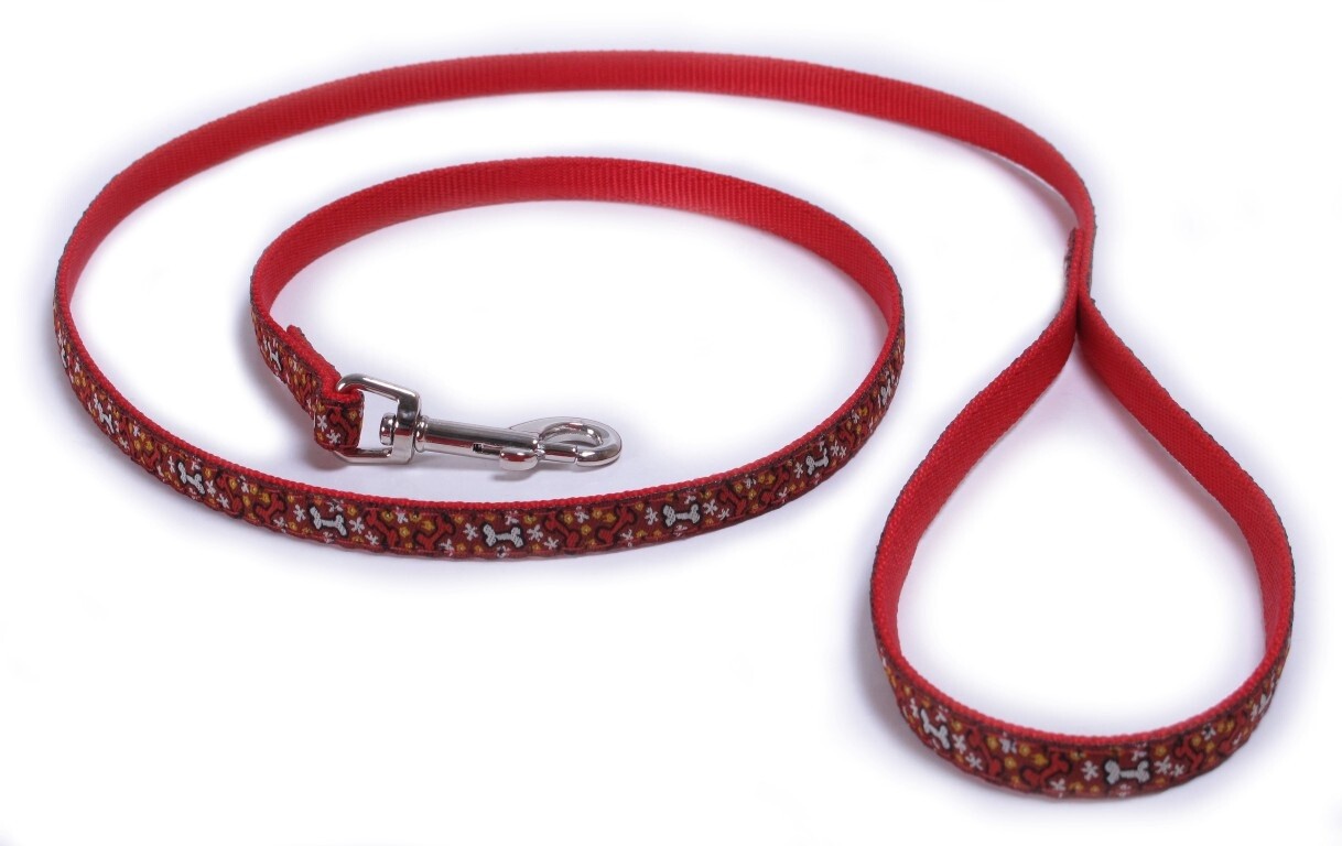 Hunter - Laisse de nylon  rouge avec os - 3/8&#39;&#39; x 48&#39;&#39; *Disc*