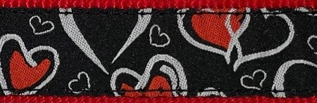 Hunter - Laisse de nylon rouge et noir avec coeur