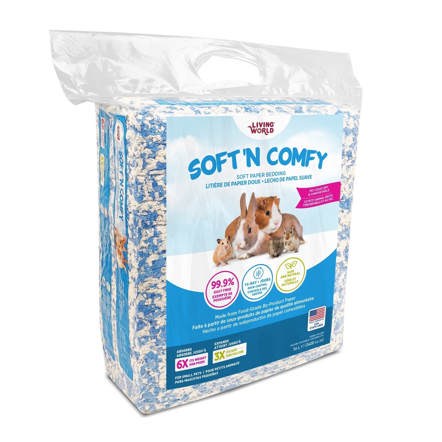 Living World - Litière de papier SOFT &#39;N COMFY - Bleu/blanc