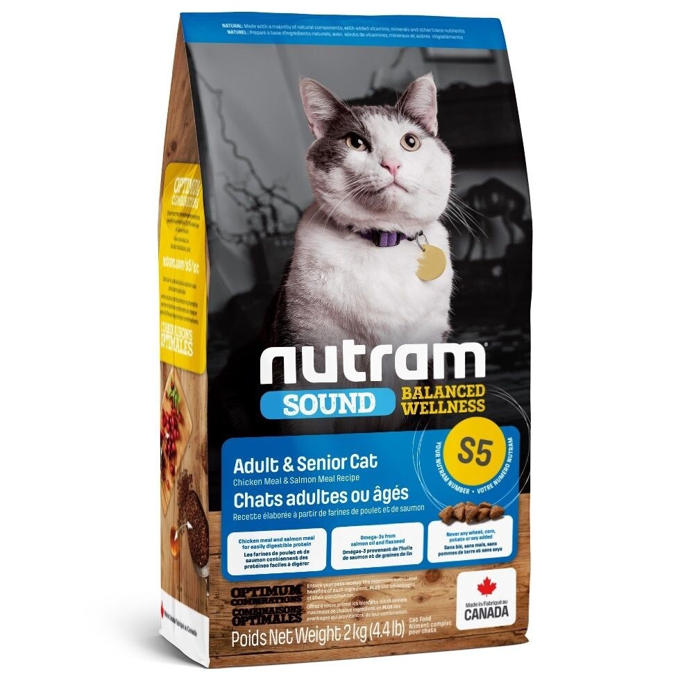 Nutram S5 - Chat adulte/sénior / Poulet &amp; saumon, Format: 5.4 kg (12 lb)