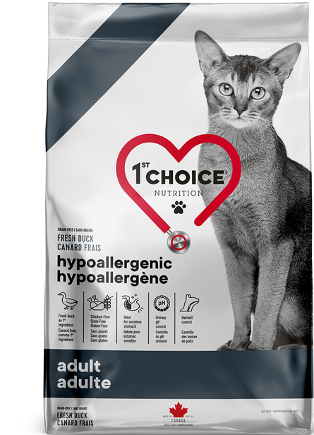 1st Choice - Chat adulte hypoallergène / Canard sans grains, Format: 1.8 kg (4 lb)