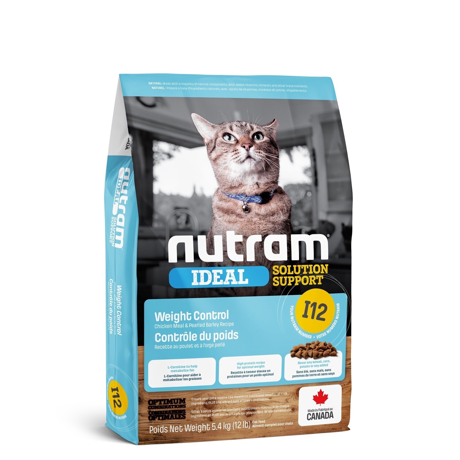 Nutram I12 - Chat contrôle du poids / Poulet &amp; orge, Format: 12 lb (5.4 kg)