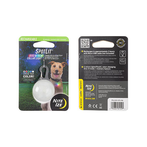 NiteIze SpotLit lumière avec mousqueton pour collier de chien, Modèle: Multi - Rechargeable