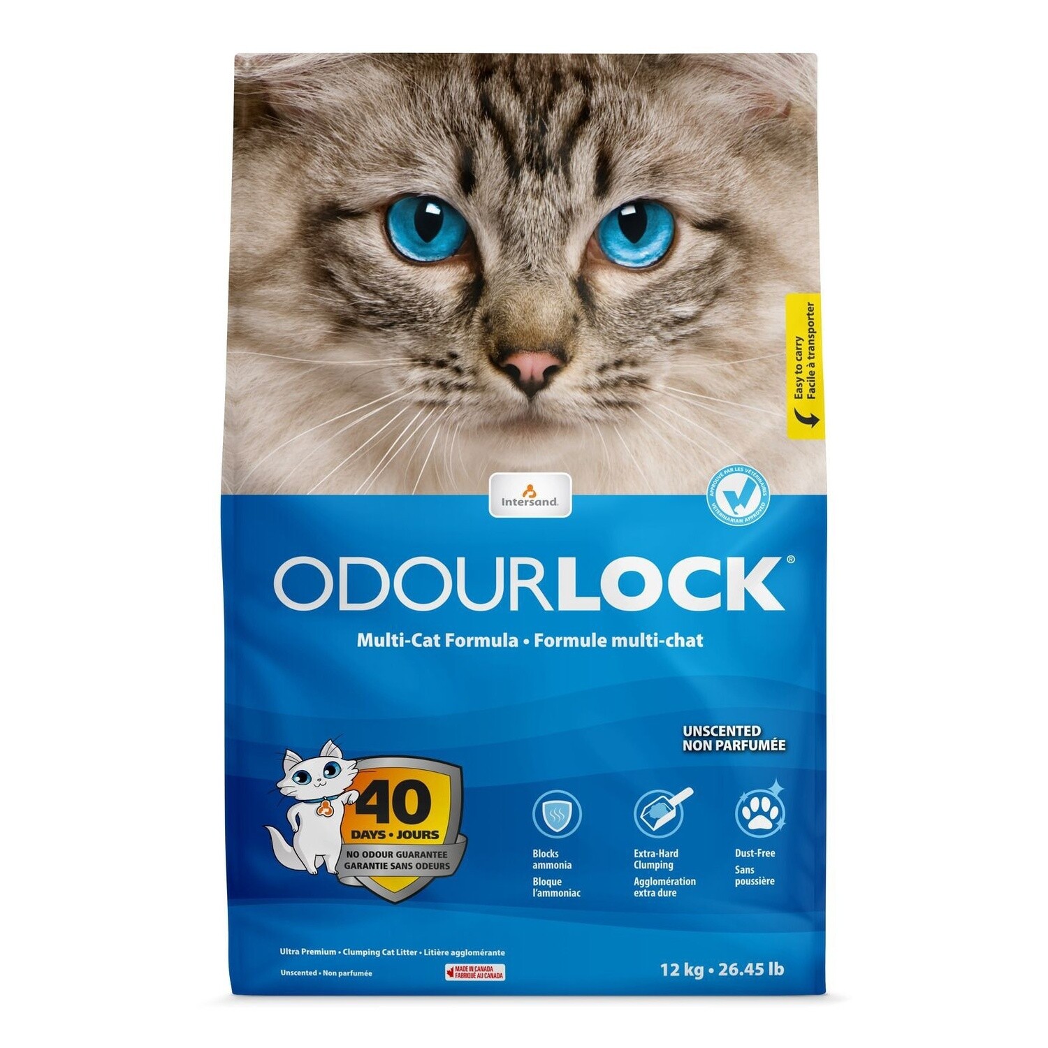 Intersand Odourlock - Litière agglomérante / 12 kg, Parfum: Non parfumée