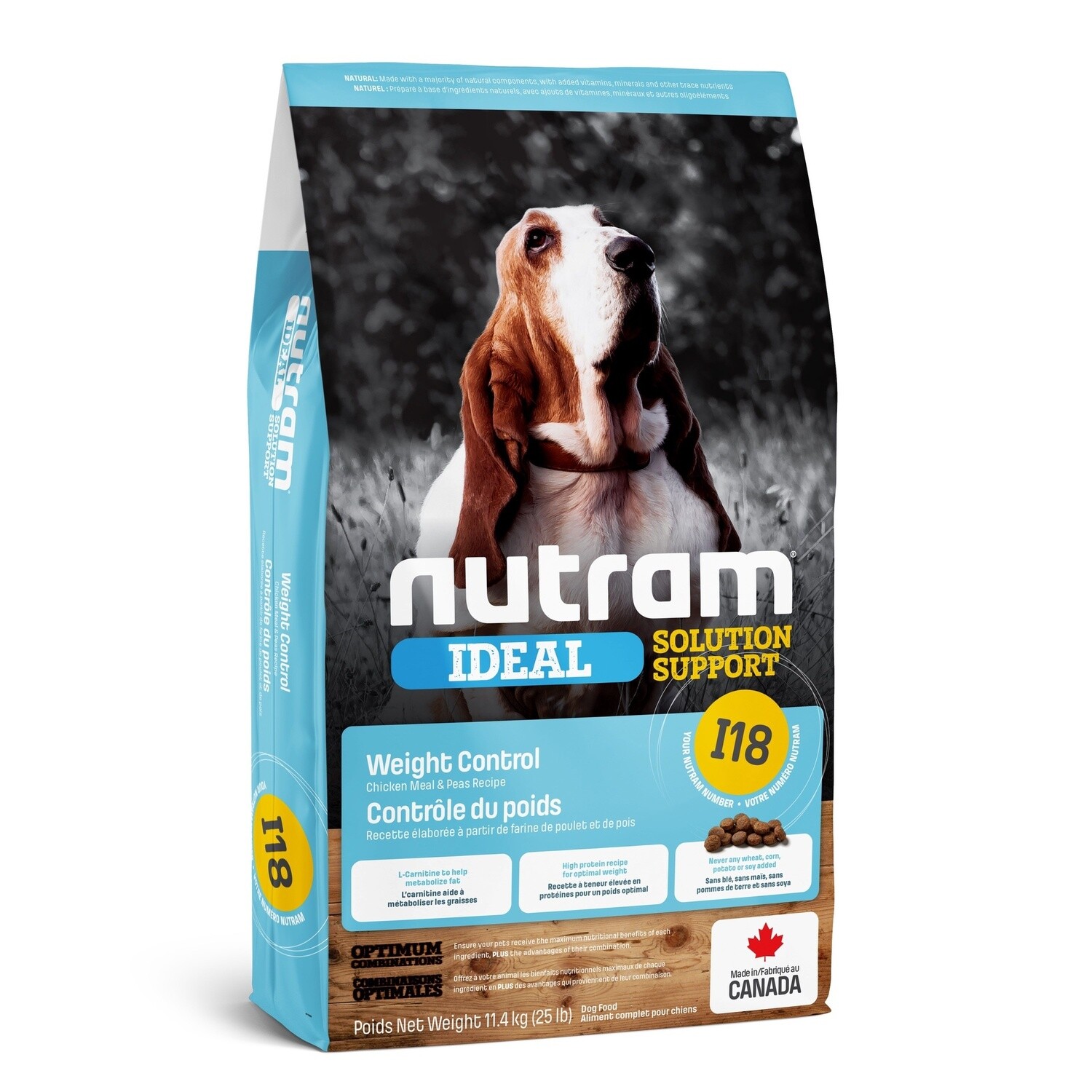 Nutram - I18 Chien contrôle du poids/Poulet&amp;pois, Format: 4.4 lb (2 kg)